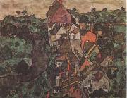 Egon Schiele Krumau Landscape (Town and River) (mk09) oil on canvas
